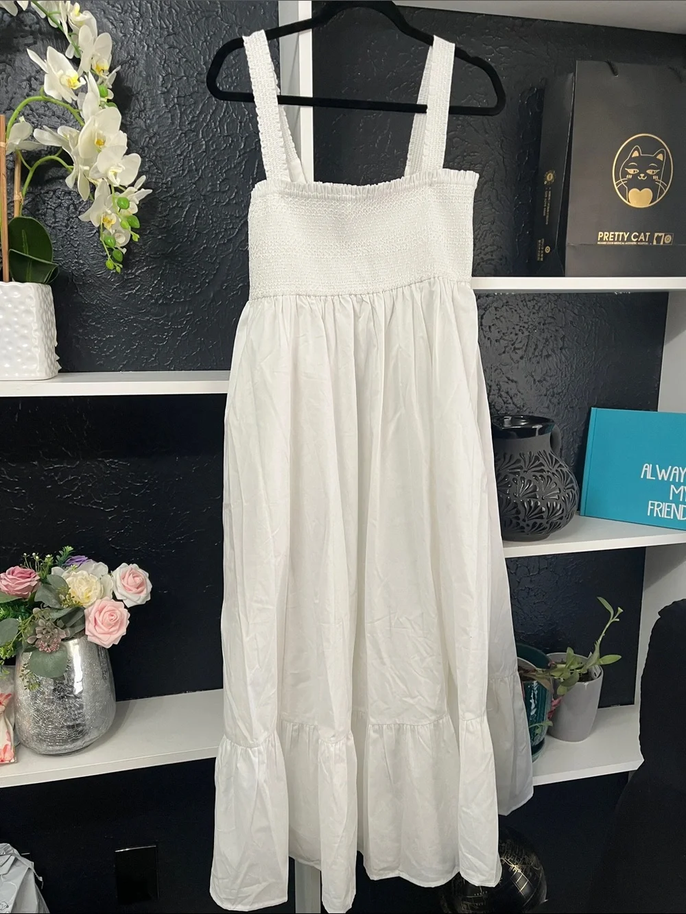Abercrombie & Fitch White Maxi Sundress with Smocked Bodice